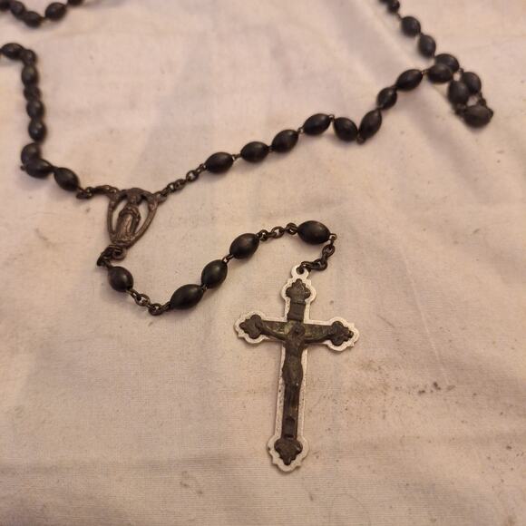 Vintage Religious Catholic Rosary Black Beads - Italian - Picture 1 of 6